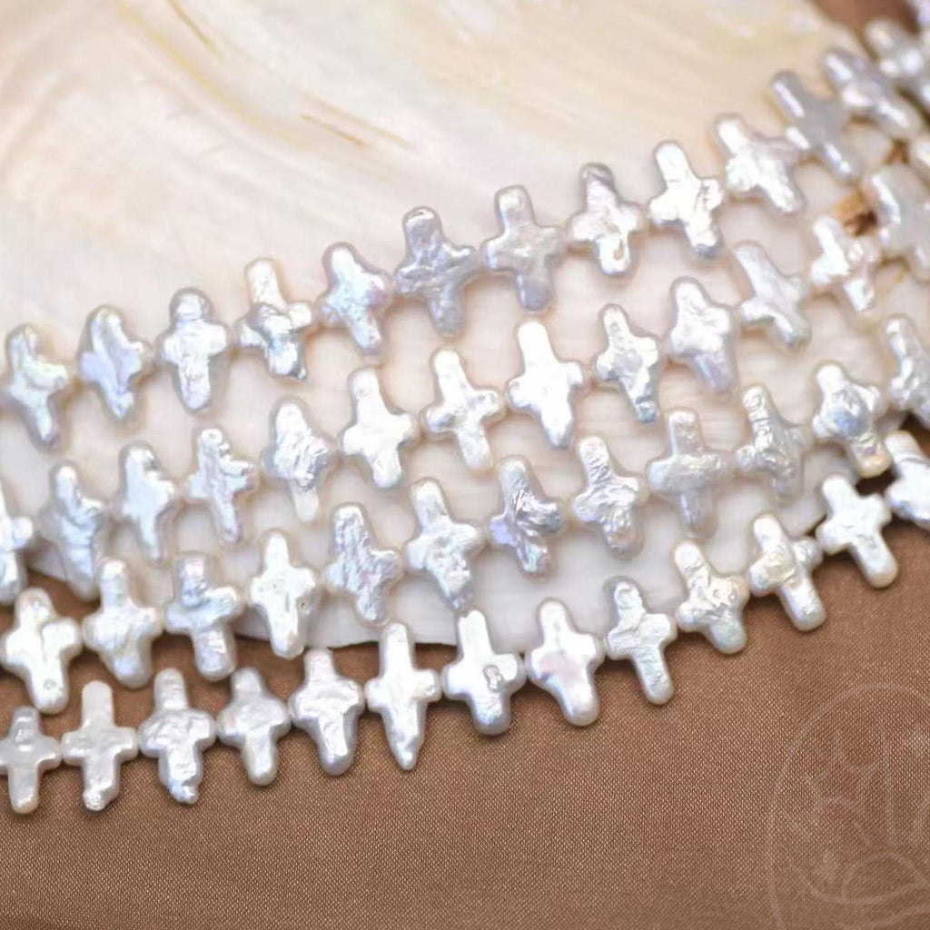 Halo Cross Shape Pearl Strand (20 pcs, 7–12mm, Full Drill)