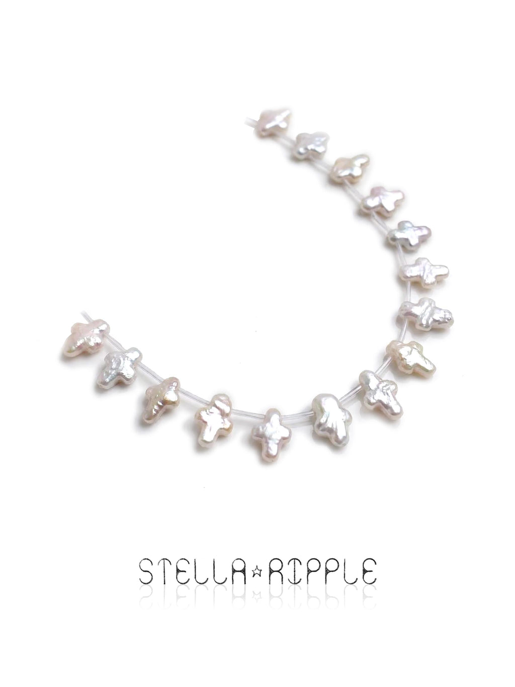 Halo Cross Shape Pearl Strand (20 pcs, 9–14mm, Top Drill)