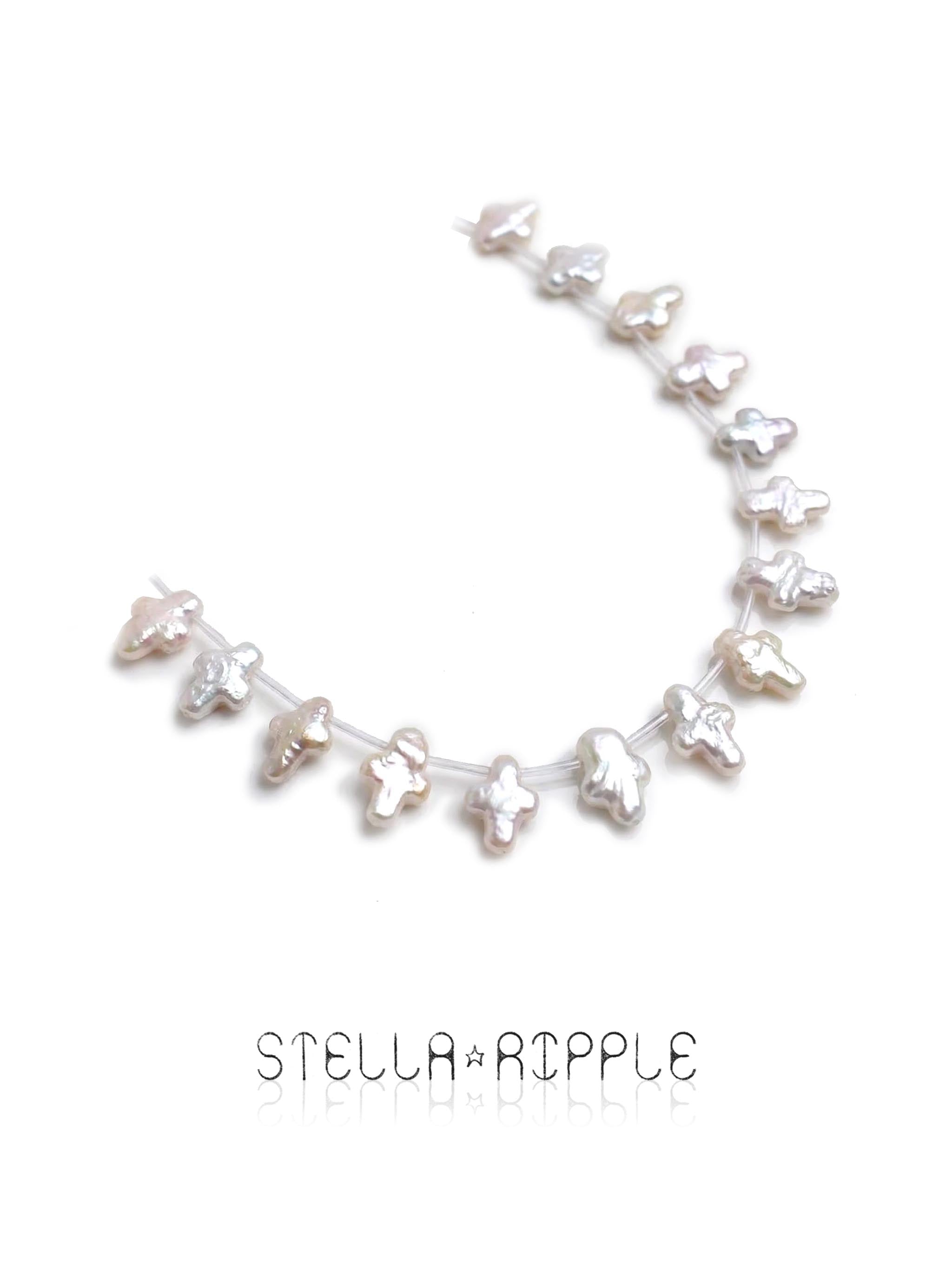 Halo Cross Shape Pearl Strand (20 pcs, 9–14mm, Top Drill)