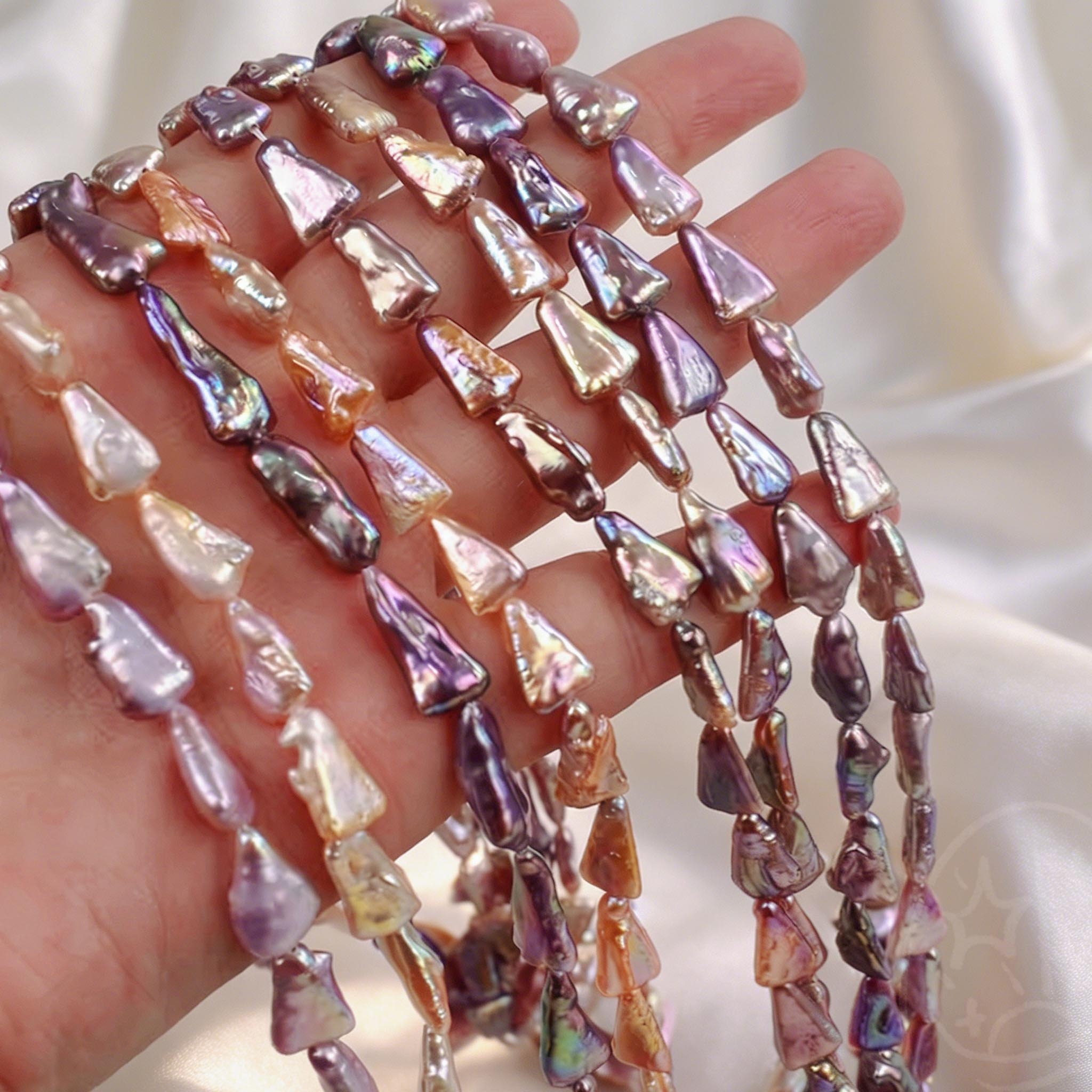 Prism Triangle Shape Pearl Strand (20 pcs, 8–12mm, Full Drill)